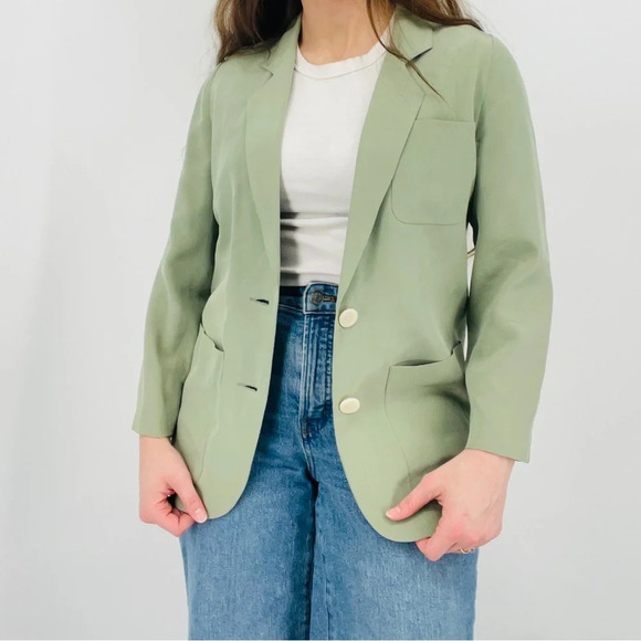 vintage sage green 100% silk button down blazer minimalist size 2 / S / XS - Picture 10 of 10